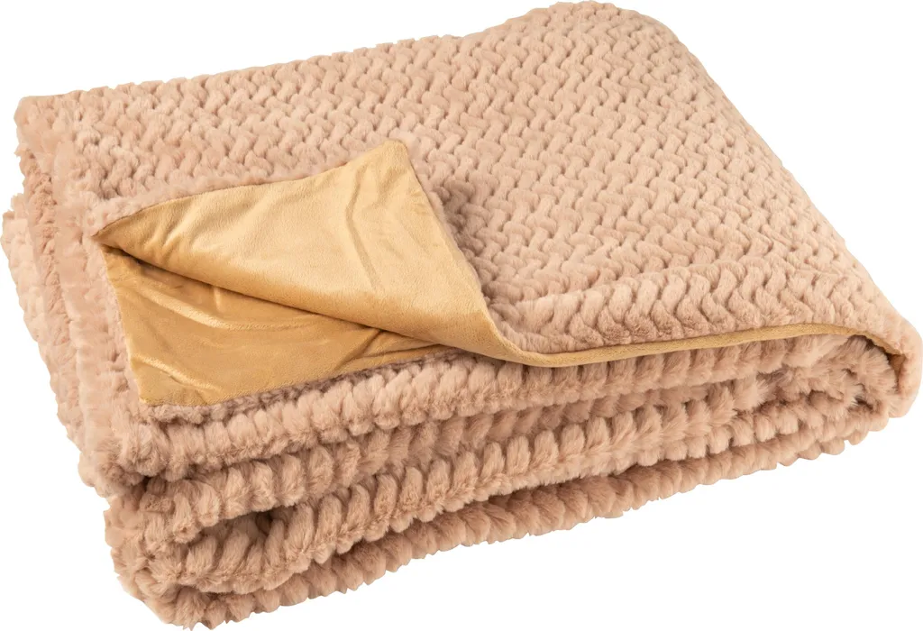 Couverture J-Line en Polyester Coloris Chameau - Plaid Doux 130x170cm