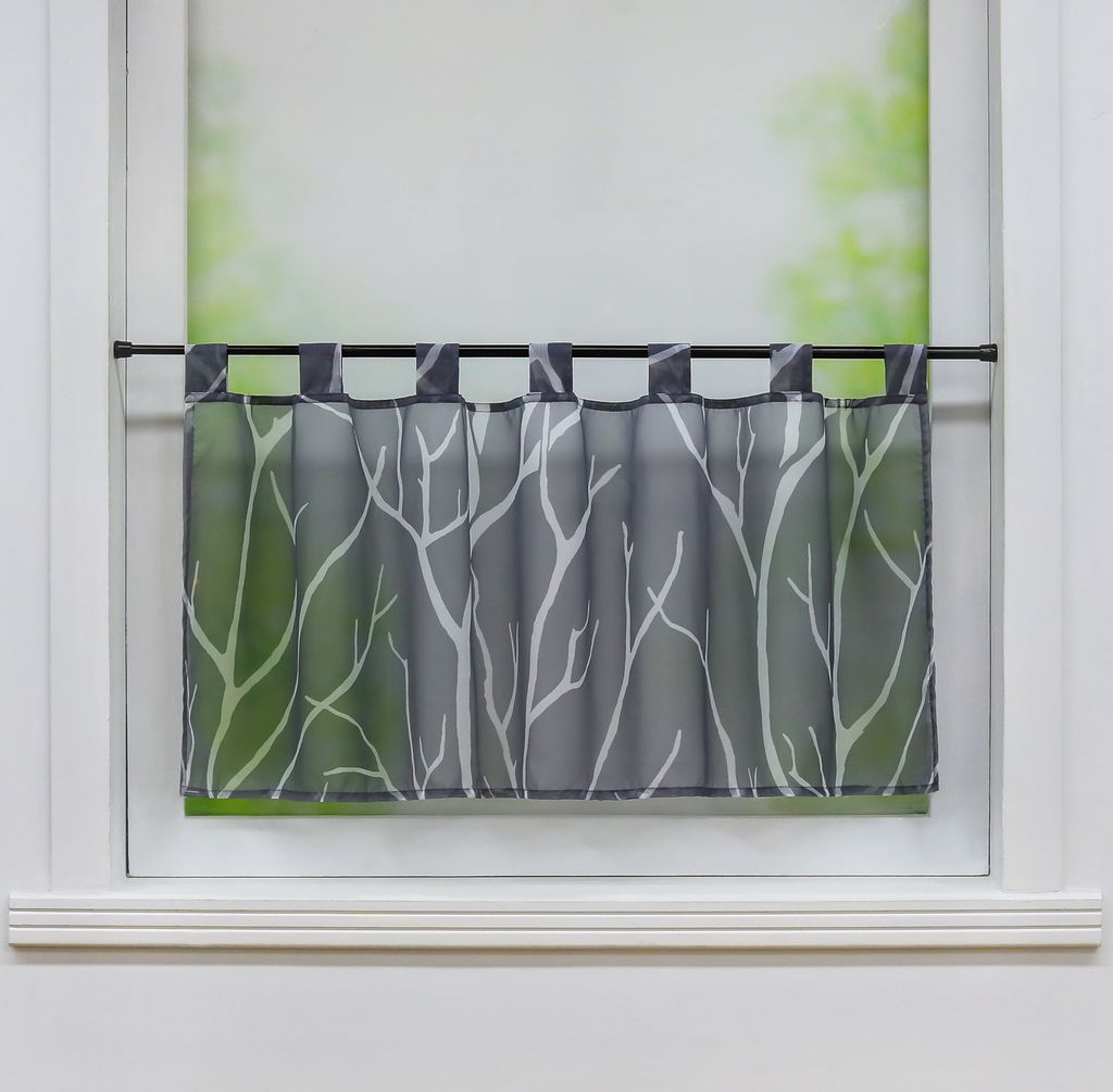 Joyswahl Scheibengardine mit Schlaufen Kurz Küchen Gardinen Voile Bistrogardine mit Verzweigungsmuster Braun HxB 60x90 cm