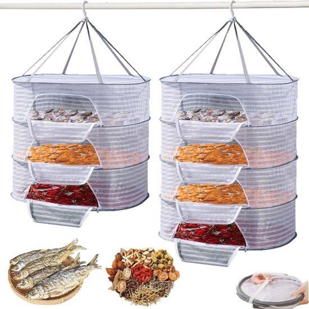 Drogeraum für Kräuter, 2 Stück, hängend mit S-förmigen Haken, inkl. Reißverschluss, klappt, für Kleidung, Pflanzen, Fisch, Gemüse, Blumen (...
