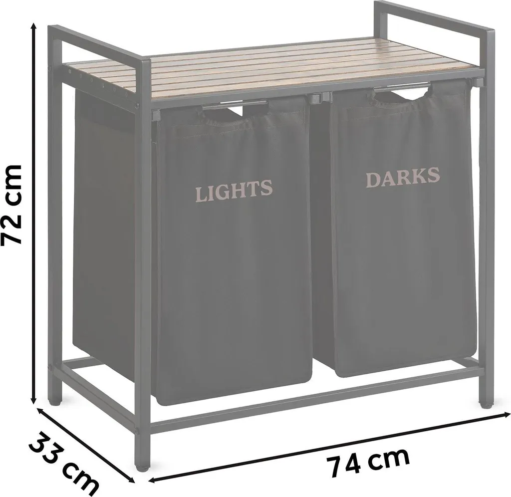 Panier à linge 2 compartiments 80L Massido châssis robuste design noir - 4