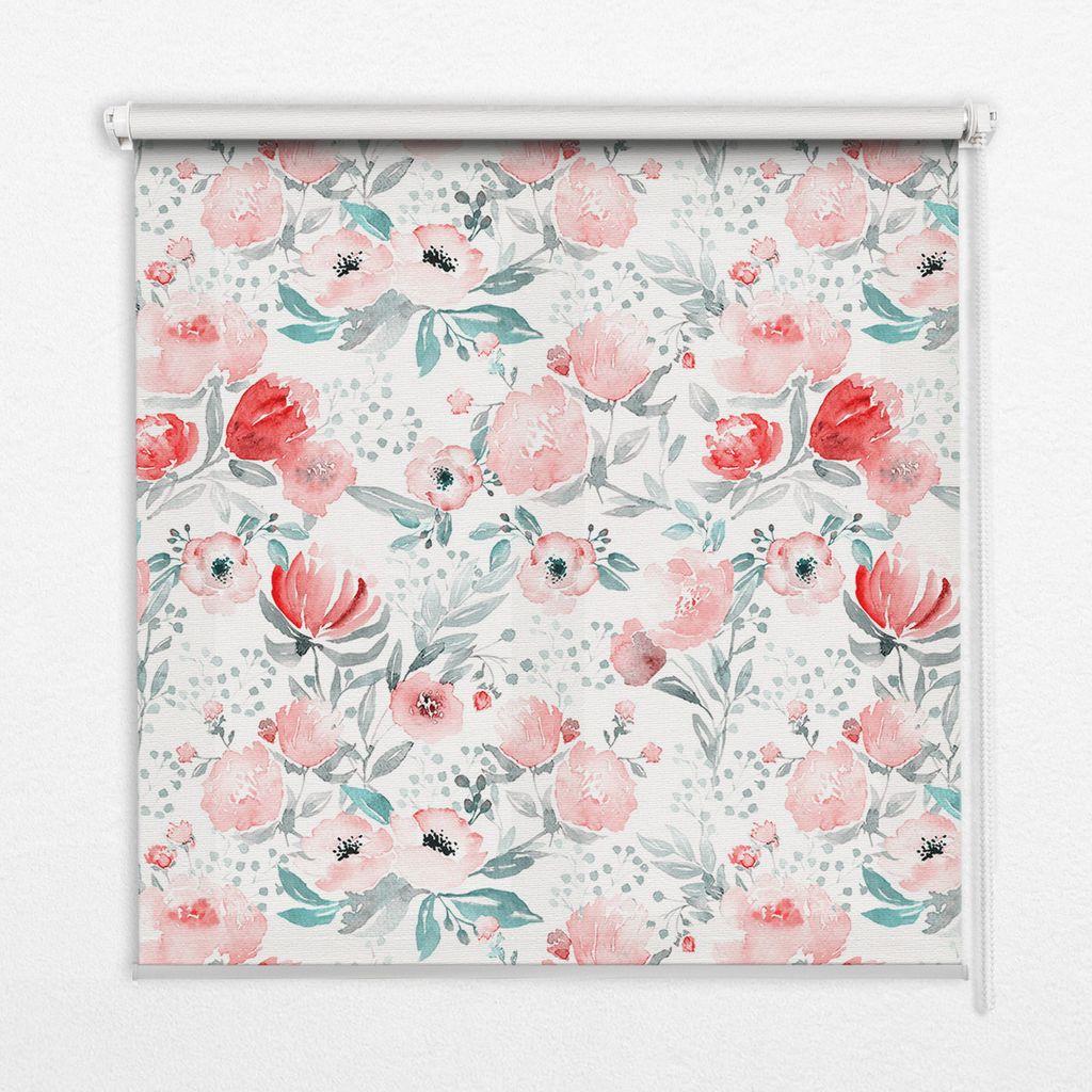 Seitenzug-Rollo Fensterrollo Jalousie - Lichtdurchlässig Springrollos - 80x140 cm - Rosa Mohn