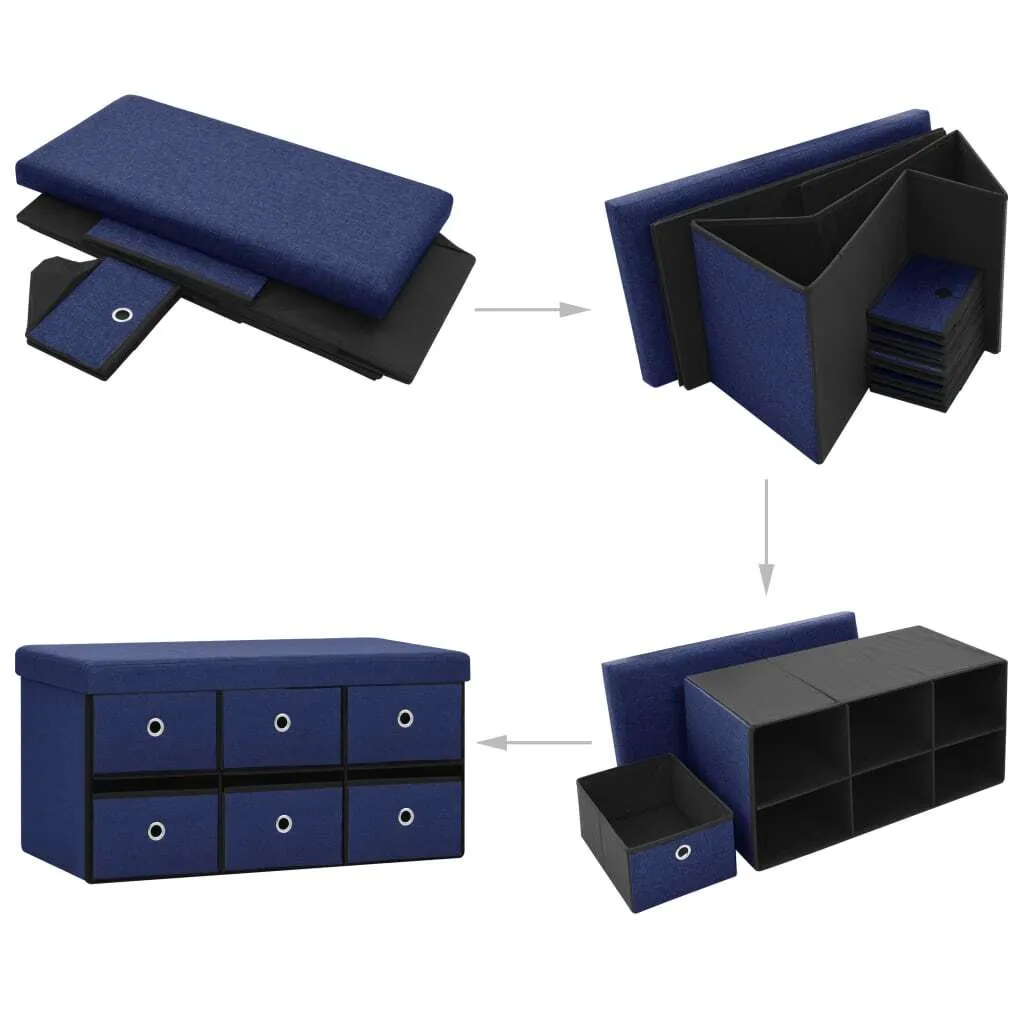 Banc d'entrée avec coffre de stockage bleu 76 cm idéal gain de place - 6