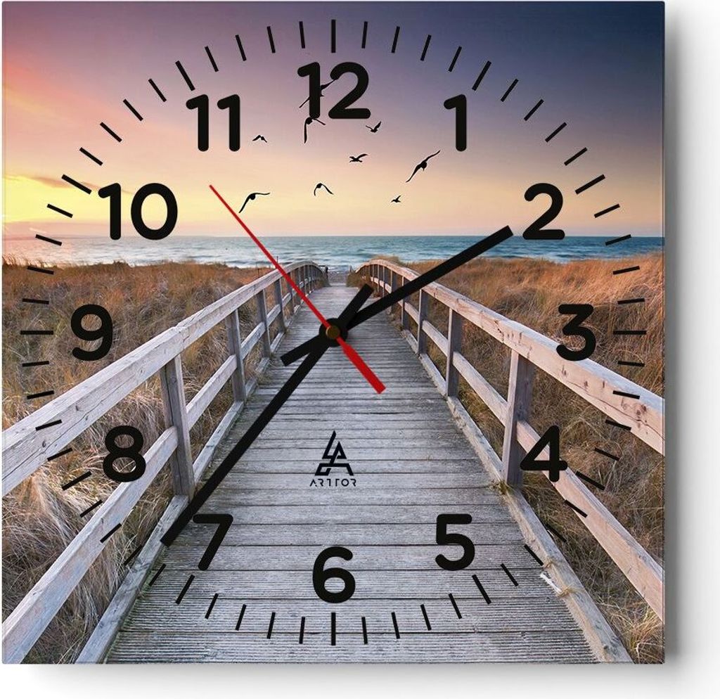 Wanduhr - Quadrat - Glasuhr - Eintrag auf der Strand - 30x30cm - Schleichendes Uhrwerk - Lautlos - zum Aufhängen bereit - Dekoration Modern - Wand...