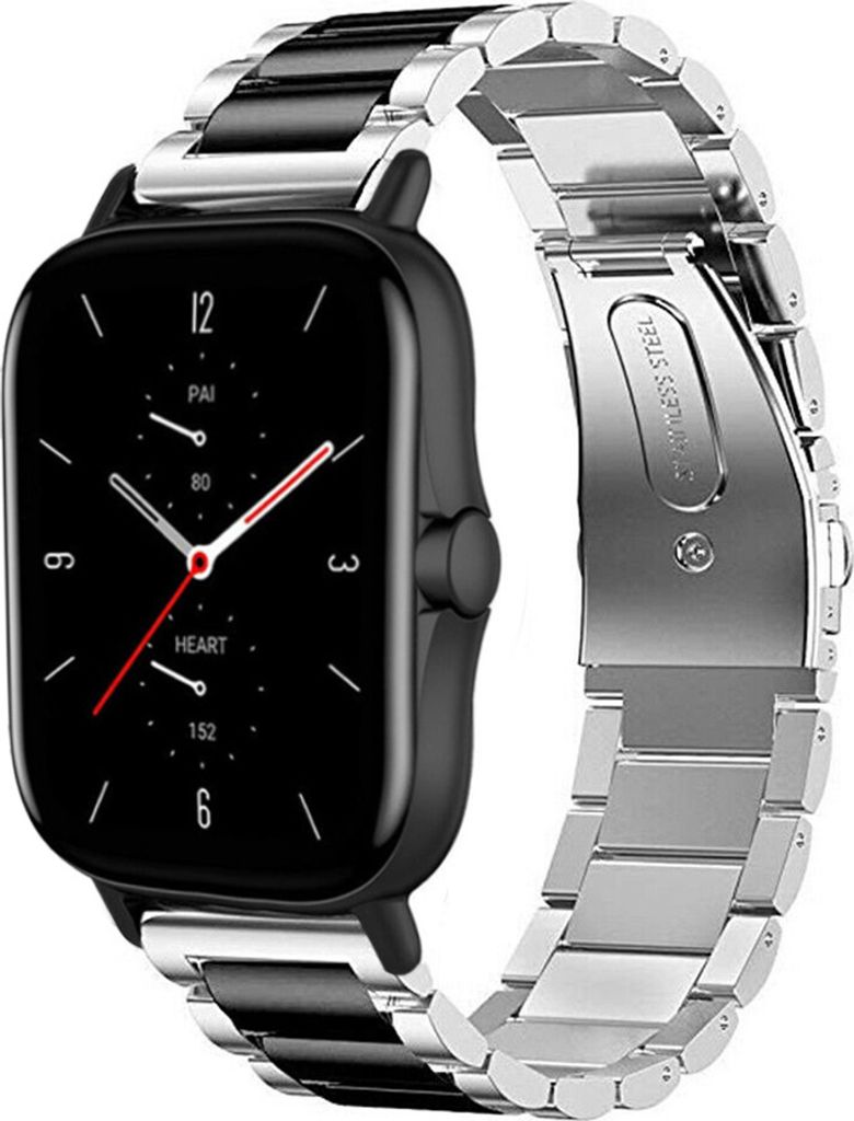 Strap-it Stahlarmband - Kompatibel mit Amazfit GTS 2 Armband Ersatzarmband Edelstahl - Gliederarmband mit Faltschließe - Hochwertiges Material - f...