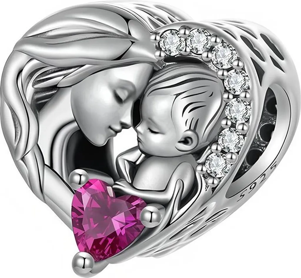Regalo Nonna: Ciondolo Cuore Madre e Bambino Argento 925 Trusky