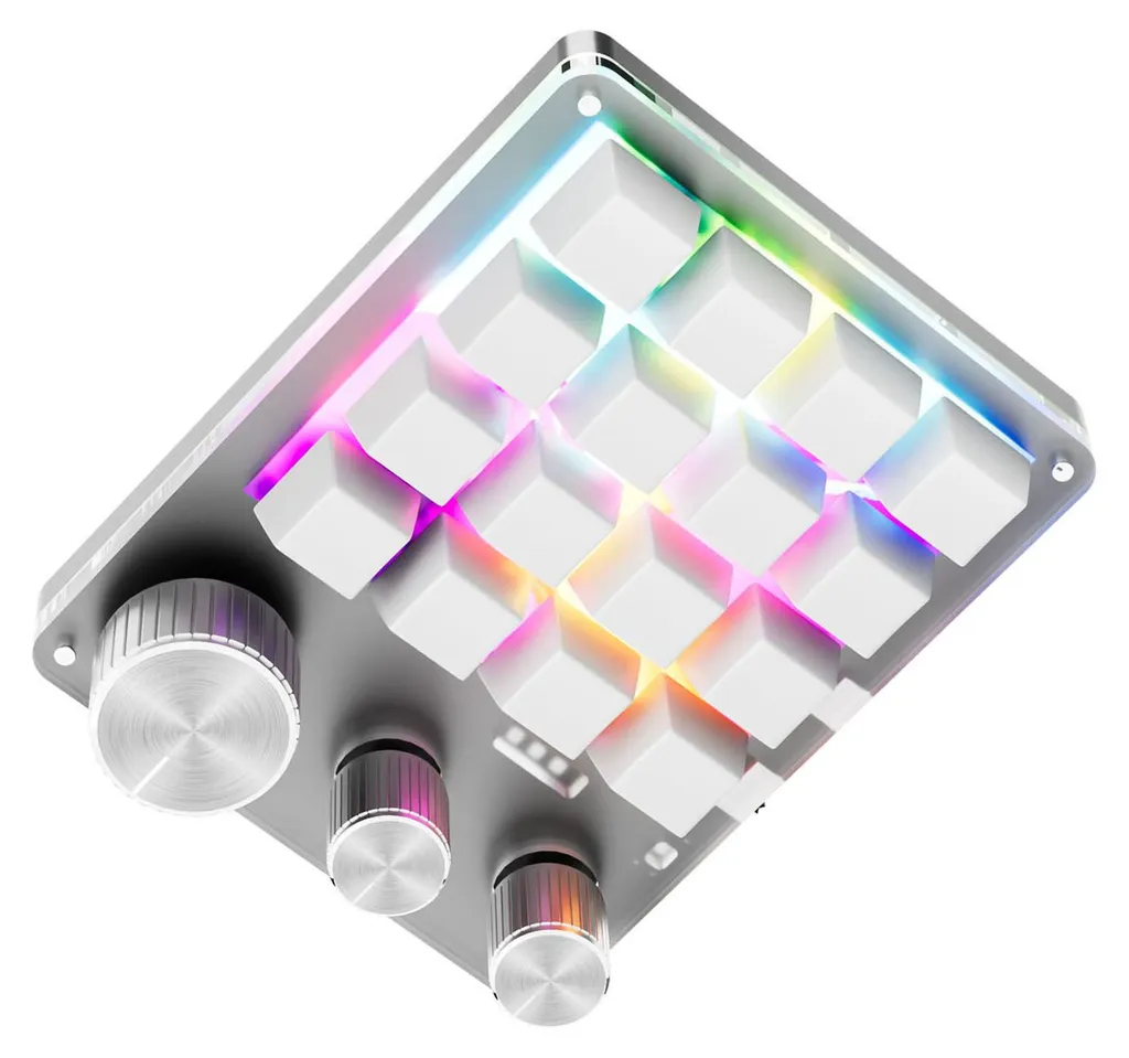 Clavier Macro Programmable 16 Touches 3 Boutons USB et Bluetooth Blanc