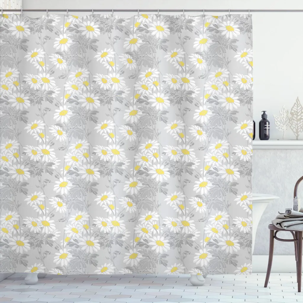 Tenda da Doccia Lavabile ABAKUHAUS 175x220 cm Margherite Gialle
