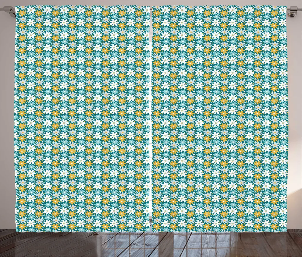 Rideau Occultant Léger 280x225 cm Fixation Facile Motif Fleurs Daisy