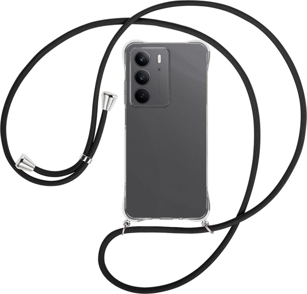 Handykette Backcover-Schutzhülle mit Band (Metall silberfarben) für Realme C75 4G - schwarz