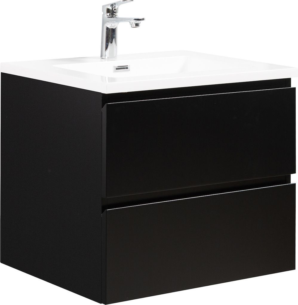 Badplaats Badmöbel Set mit Waschbecken und Unterschrank Angela 60 x 48 cm Schwarz Matt - Waschbeckenunterschrank mit Soft-Close und Waschbecken, V...