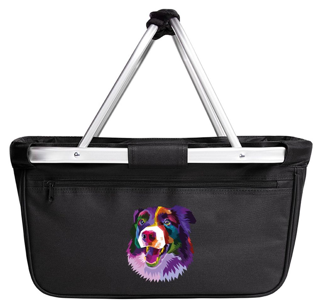 Huuraa Einkaufskorb Border Collie Colorful 20 Liter Black faltbarer Tragekorb Geschenkidee