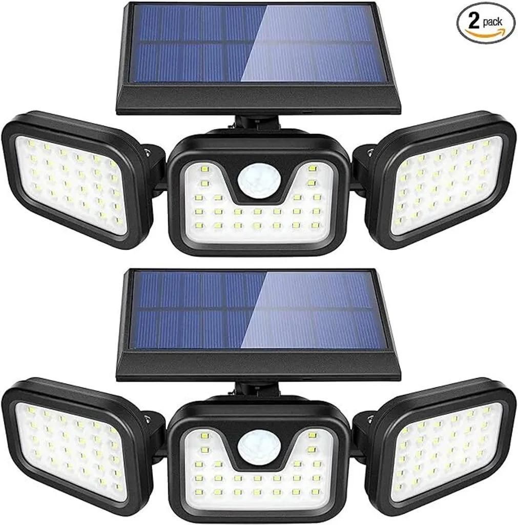 2er LED Solar -Außenleuchten,Bewegungsmelder Solarstrahler,IP65 wasserdichtes,Solar Außenwandleuchten,360 Rotation Gartenleuchten
