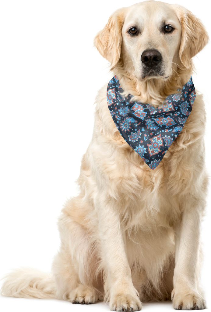 ABAKUHAUS Paisley Haustier Bandana, Persian Folkloric Teardrop, 55x55 cm, Coral Blassblau Schwarz