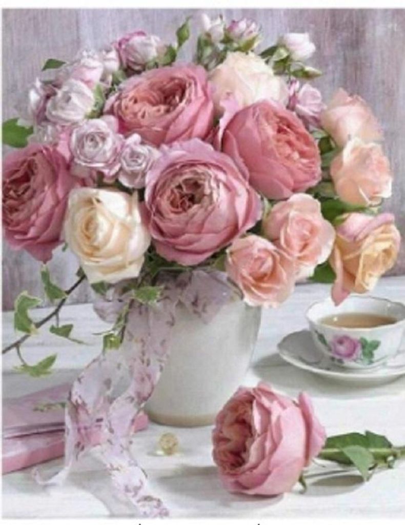 "Malen nach Zahlen: Blumenstrauß aus Rosen in einer Vase, Produktbild 