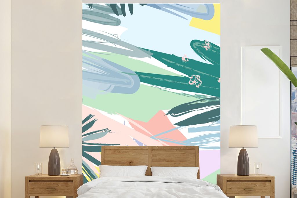 MuchoWow Fototapete für Wohnzimmer oder Schlafzimmer Wandtapete Vinyl Motivtapete Sommer - Abstrakt - Grün - 180x280 cm - Wallpaper