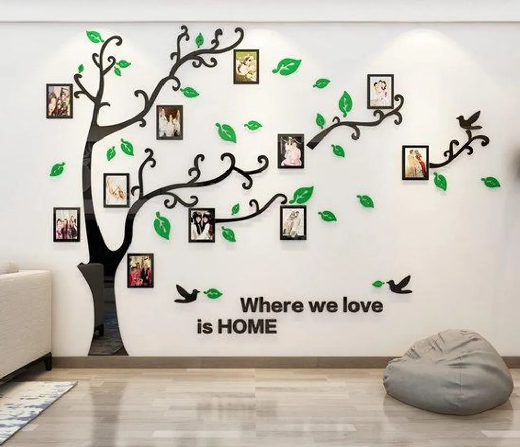 Décoration murale adhésive arbre généalogique 3D XL vert pour chambre