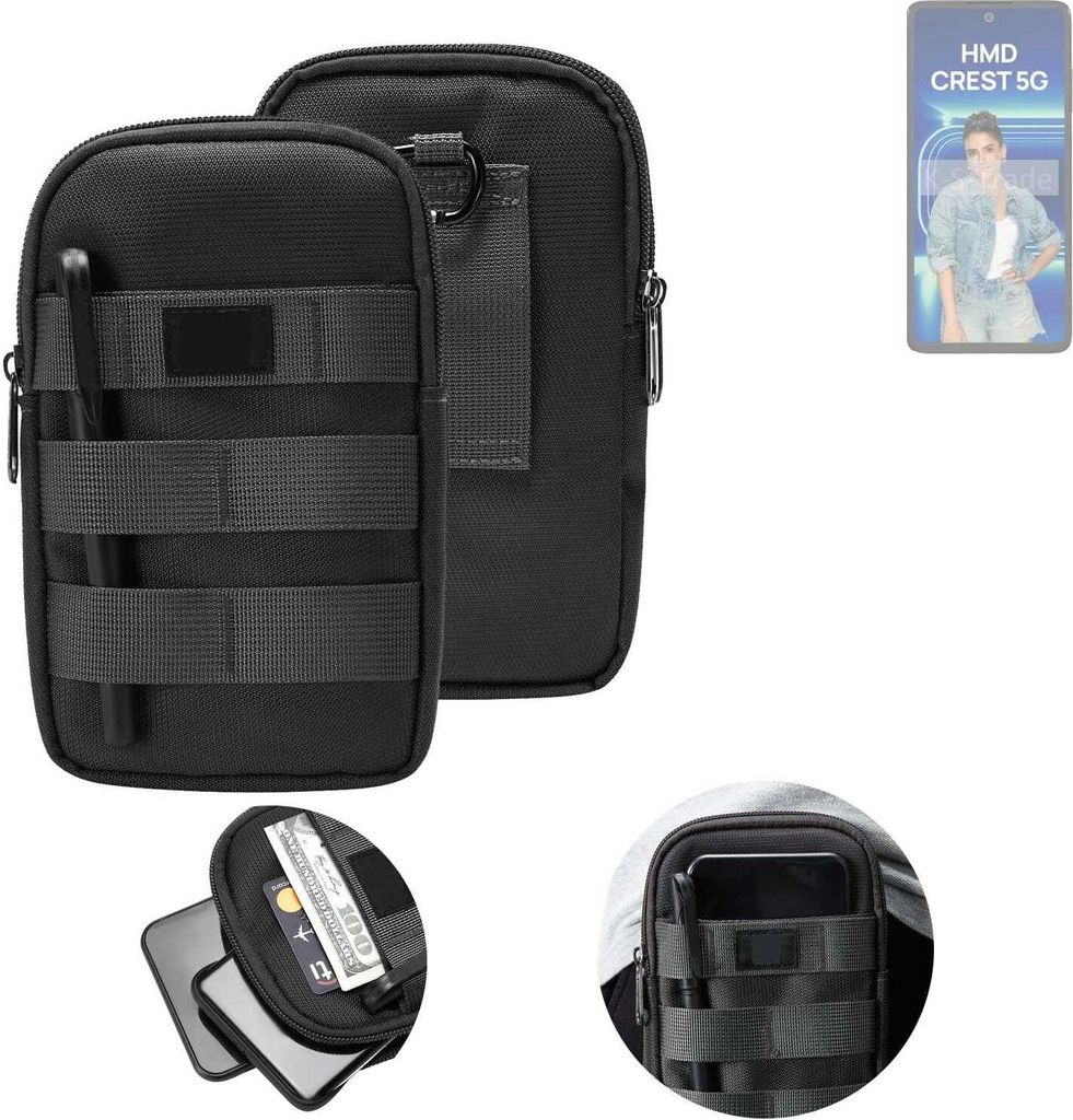 K-S-Trade Holster Gürtel Tasche kompatibel mit HMD Crest 5G Handy Tasche Schutz Hülle dunkel-grau viele Fächer, 1x