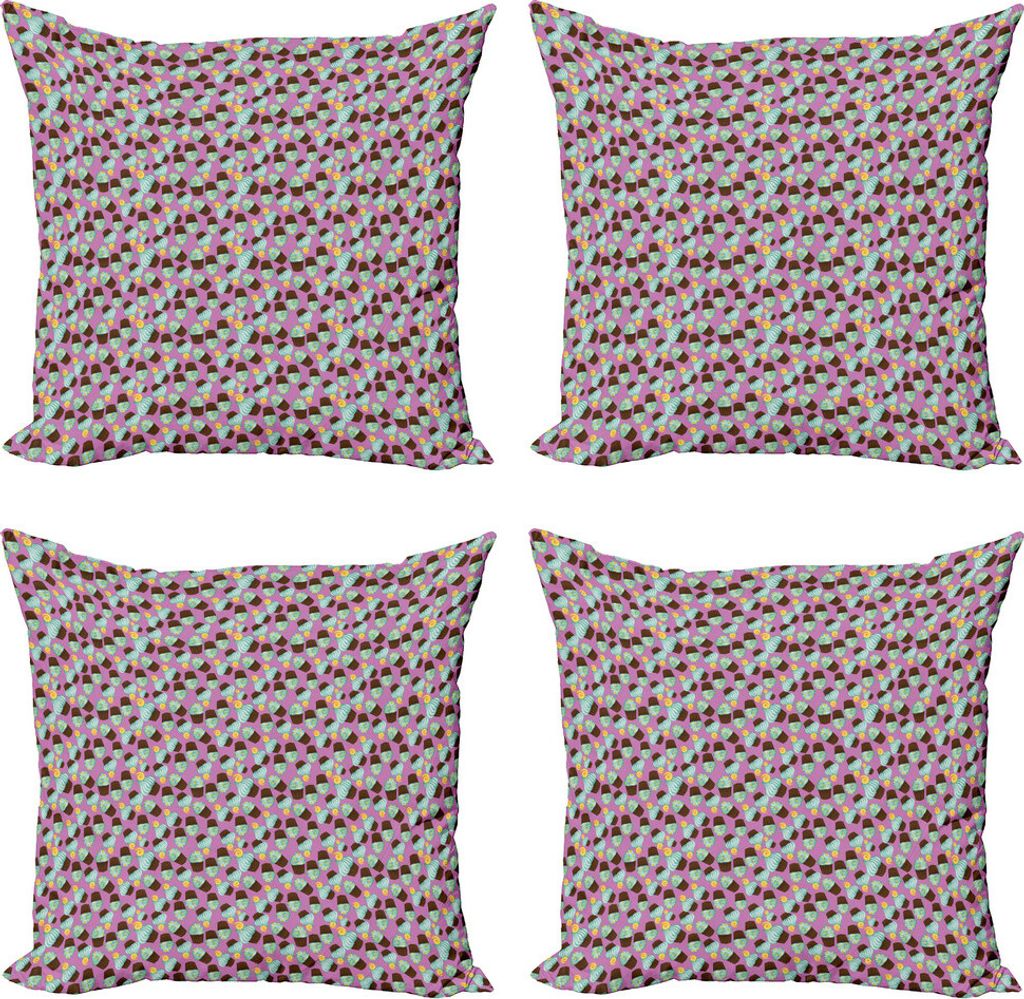 ABAKUHAUS Cupcake Kissenbezug Set (4 Stück), Kuchen mit Heidelbeeren, Moderner Doppelseitiger Digitaldruck, 40 cm x 40 cm, Fuchsia Brown Mint Green
