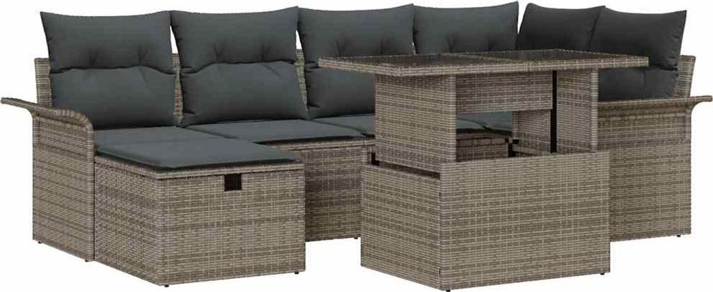 vidaXL Gartensofa-set mit Kissen mit Speicher 7 pcs Grau Poly-Rattan