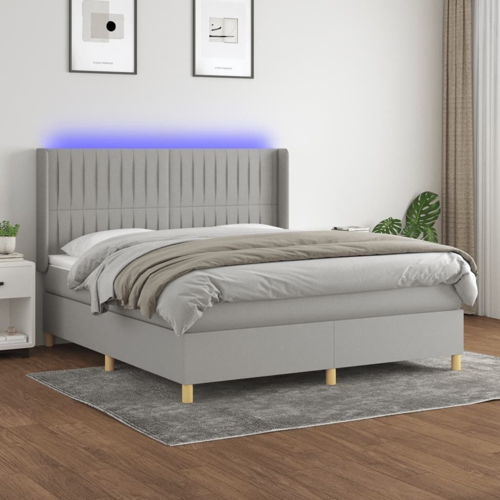 The Living Store Boxspringbett mit Matratze & LED Hellgrau 180x200 cm Stoff