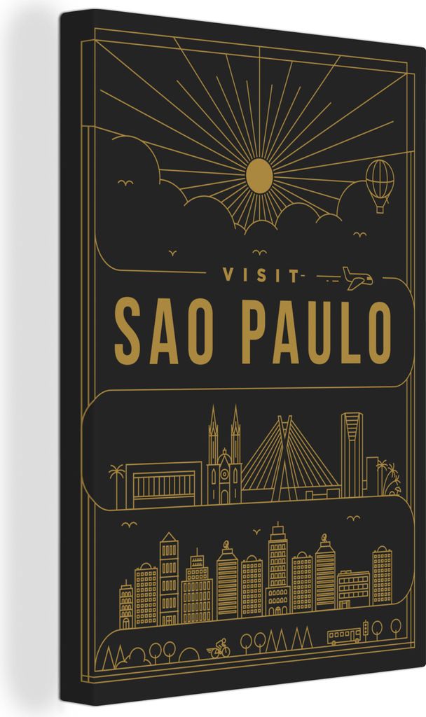 OneMillionCanvasses - Leinwandbilder - 90x140 cm, Sao Paulo - Gold - Skyline, Wandbilder Kunstdruck Wanddekoration - Wandschmucke - Schlafzimmer