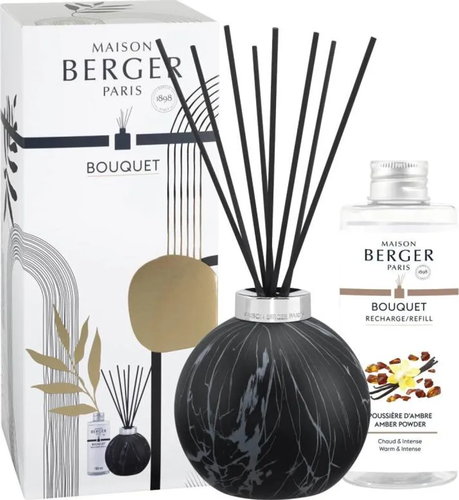 Diffuseur de Parfum à Bâtonnets Marbrure Black avec Senteur Ambre