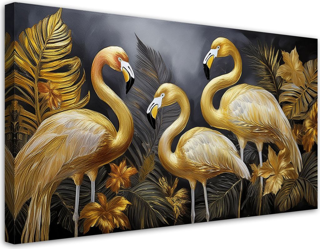 Leinwandbild Gold Flamingos Vögel Glamour 120x60 Feeby Gold bild für die wand bereit zum aufhängen