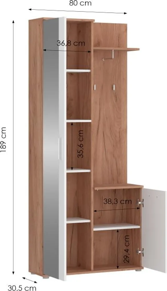 Armoire de rangement Intra avec miroir et étagères - Finition blanc mat - 7