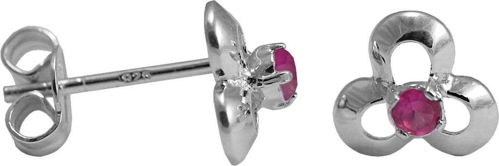 925 Sterling Silber Ohrstecker Blüte mit Zirkonia in verschiedenen Farben Farbe - Dunkles Pink