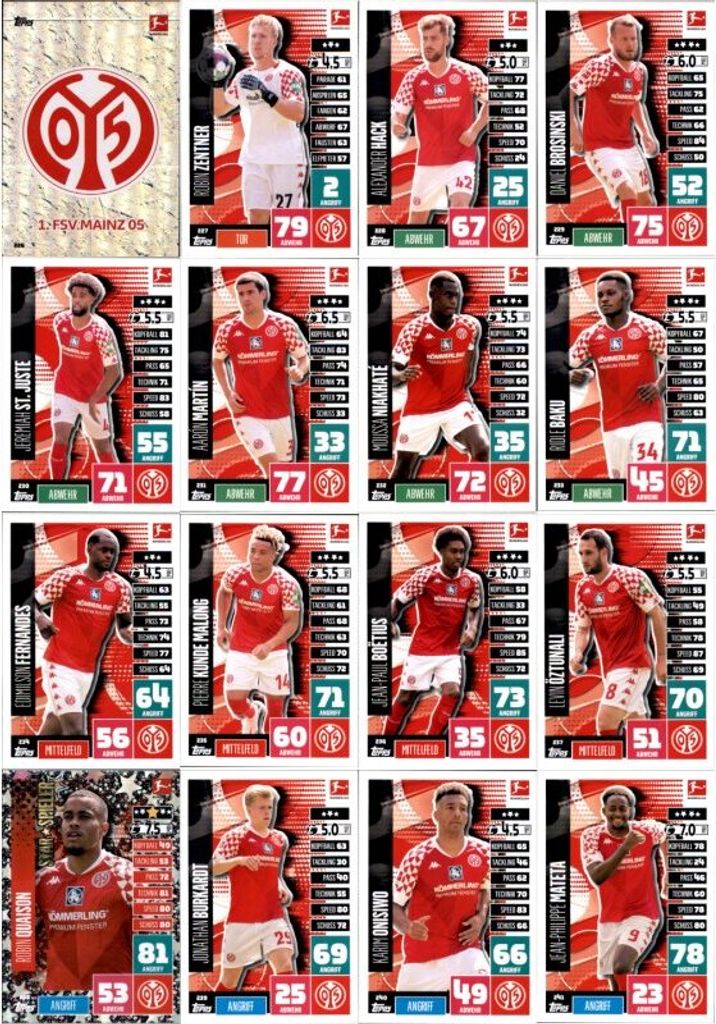 Topps Match Attax - 2020/21 - Mannschaftspaket - 1. FSV Mainz 05