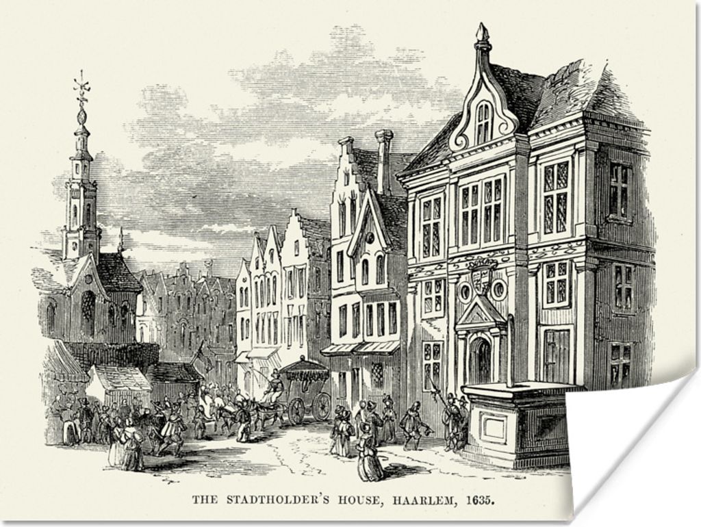 MuchoWow Poster Illustration des Haarlemer Rathauses in schwarz-weiß 120x90 cm - Wandbild