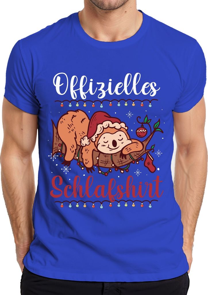 Offizielles Schlafshirt Faultier Weihnachten - Weihnachtsgeschenk Christmas Herren T-Shirt, Blau, XL