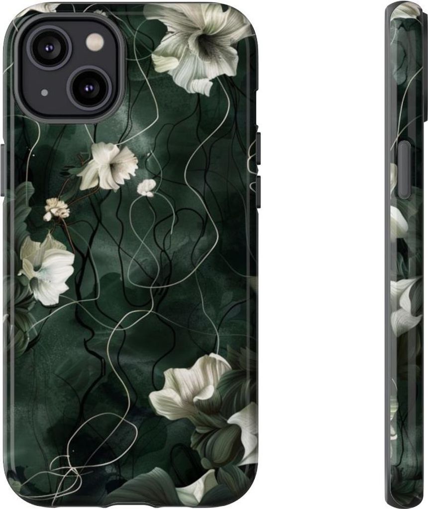 Dunkelgrünes Blumenranken-Muster – Hülle Kompatibel mit iPhone 14 Plus