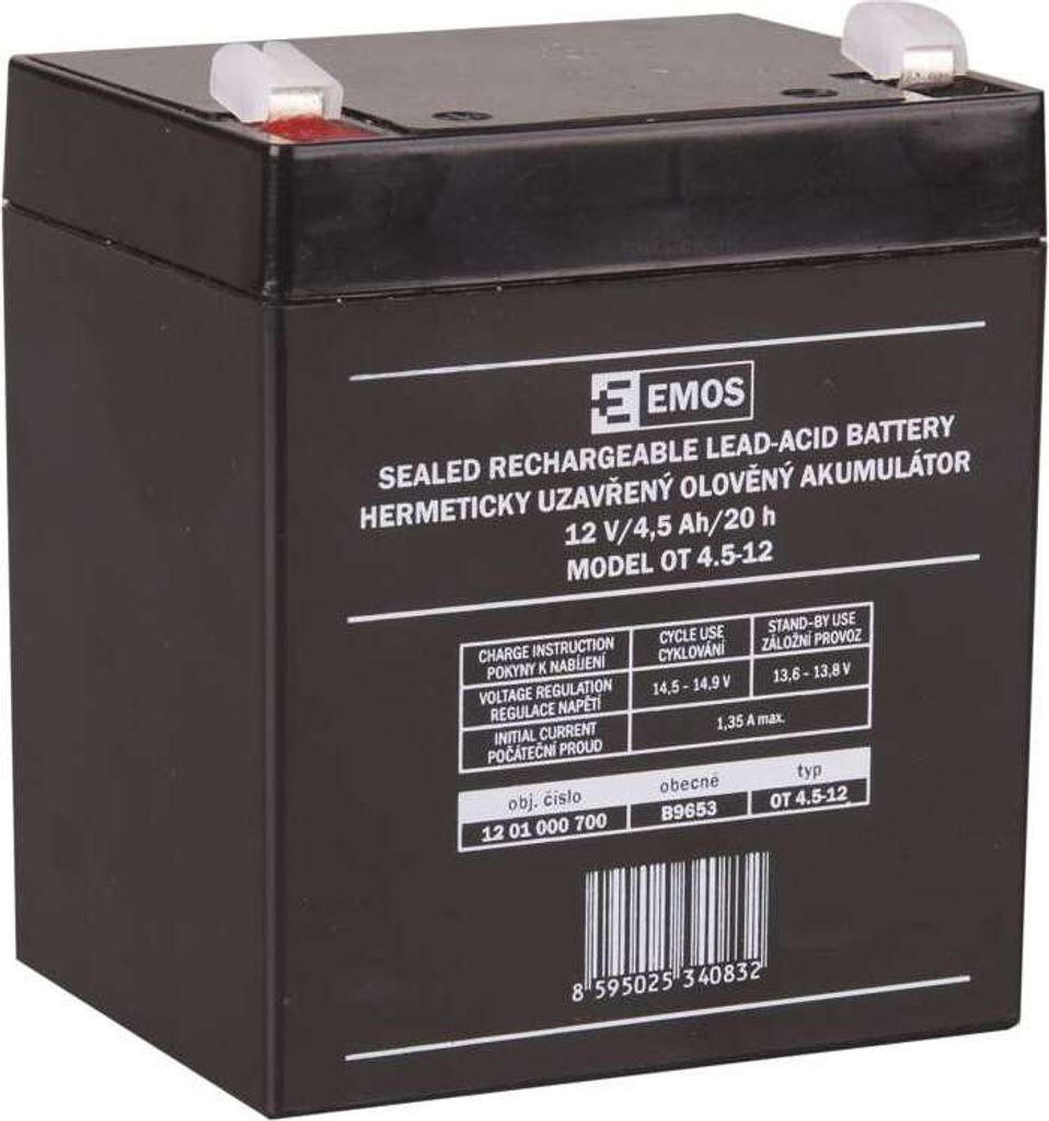 Batterie AGM rechargeable 12V 4.5Ah faston 4.7 B9653 EMOS Image du produit 