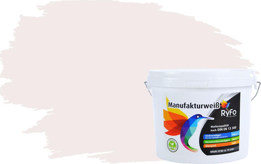 RyFo Colors Bunte Wandfarbe Manufakturweiß Scheinweiß 3l - weitere Weiß Farbtöne und Größen erhältlich, Deckkraft Klasse 1, Nassabrieb Klasse 1