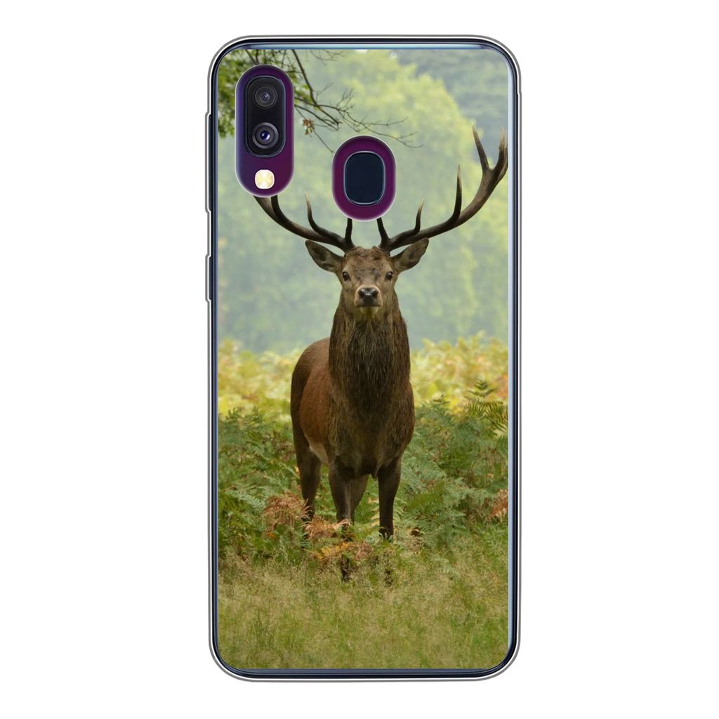 MuchoWow Handyhülle Schutzhülle Hülle für Samsung Galaxy A40 Rothirsch - Natur - Grün Silikon Softcase Handy Hülle - Handy-Tasche