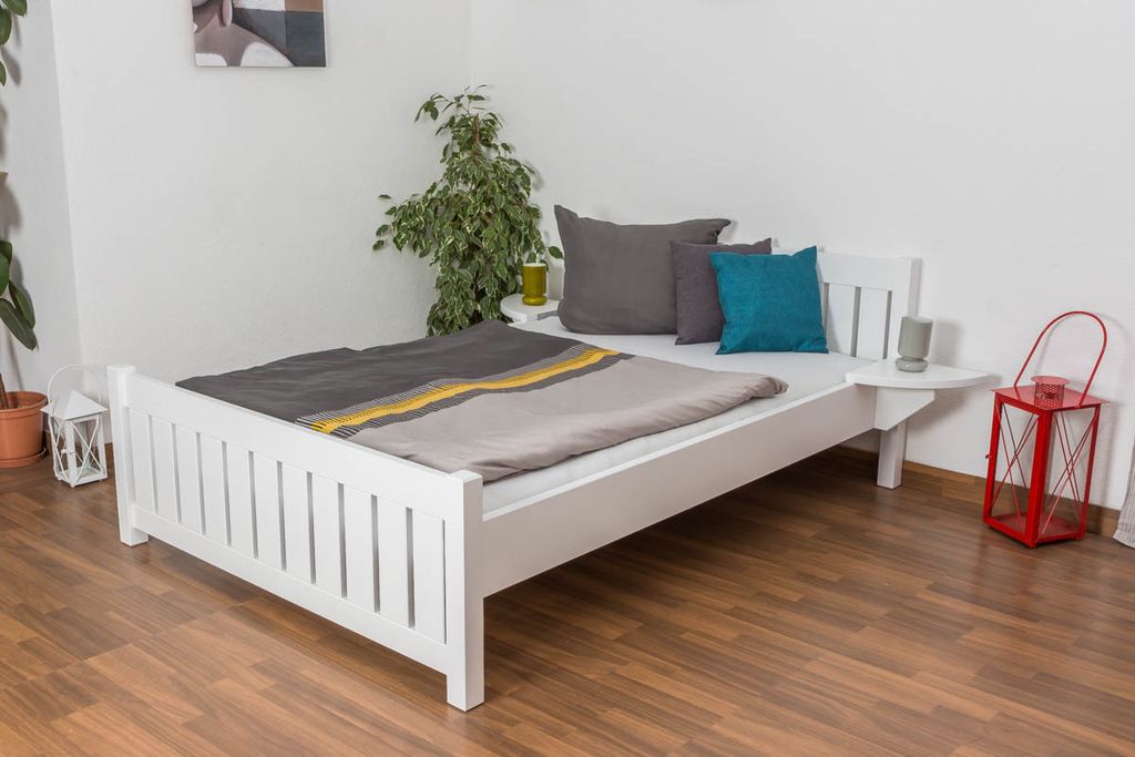 Kinderbett 140 x 200 cm | Massivholz: Buche | Weiß Lackiert