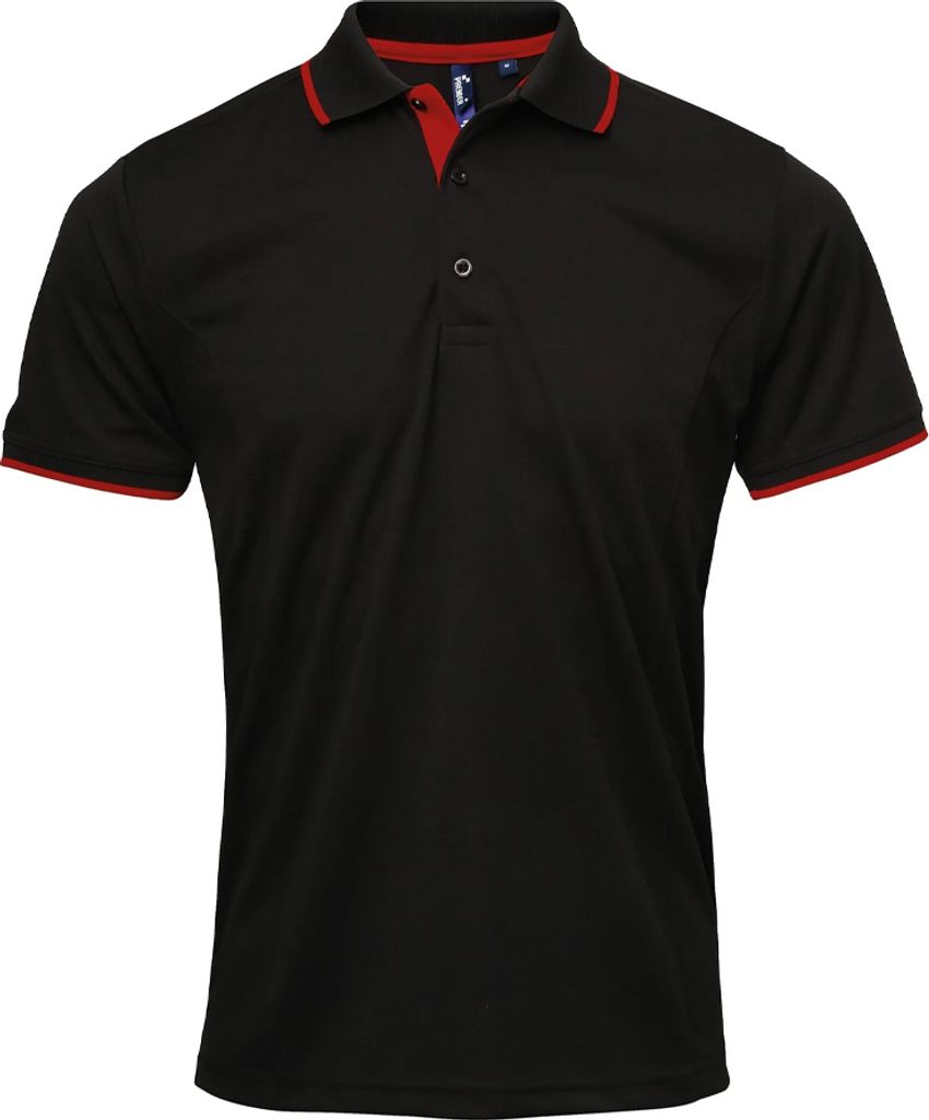Premier - "Coolchecker" Poloshirt für Herren PC5466 (S) (Schwarz/Rot)