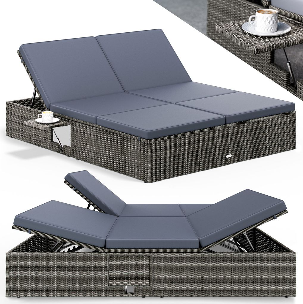 CASARIA® Sonnenliege 2 Personen mit Klapptisch 7cm Auflagen Produktbild 