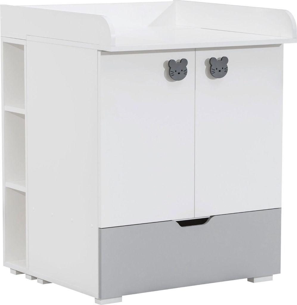 Babyzimmer - Wickelkommode Maipu 01, Farbe: Weiß / Grau - 103 x 90 x 80 cm (H x B x T)
