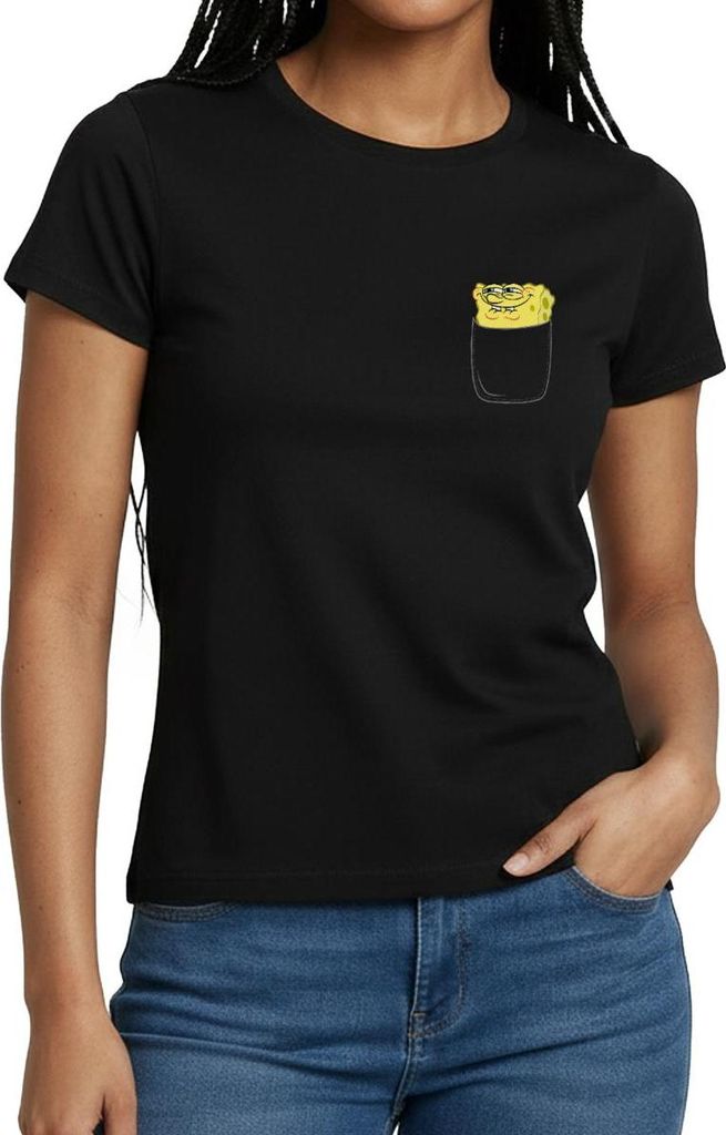 Spreadshirt SpongeBob Schwammkopf Brustmotiv Fanartikel Frauen T-Shirt, M, Schwarz