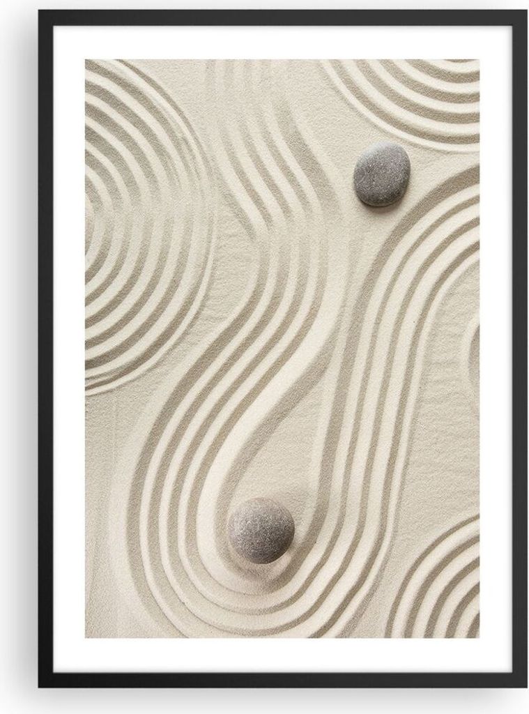 Gerahmtes Poster - Schwarzer Rahmen - Steine Figuren Sand - 50x70 cm - Wand Bild - Wanddeko - Wandbilder - Kunstposter - Wandposter - Bilderrahmen ...