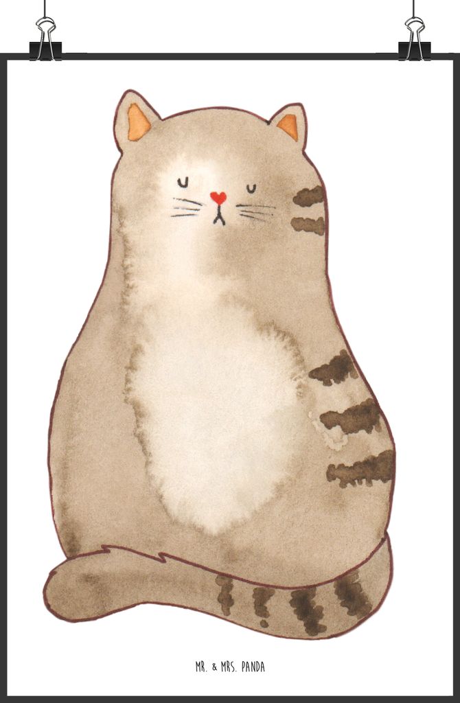 Mr. & Mrs. Panda Bild Katze Sitzen DIN A2 - Weiß - Geschenk, Cats, Wanddekoration, Liebe, wanddeko, Herz, drucke, Cat, wandkunst, Wandbild