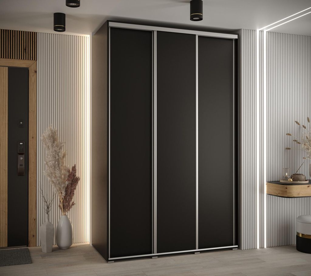 Kleiderschrank YVONA 1 - 150/60 cm, schwarz/silber