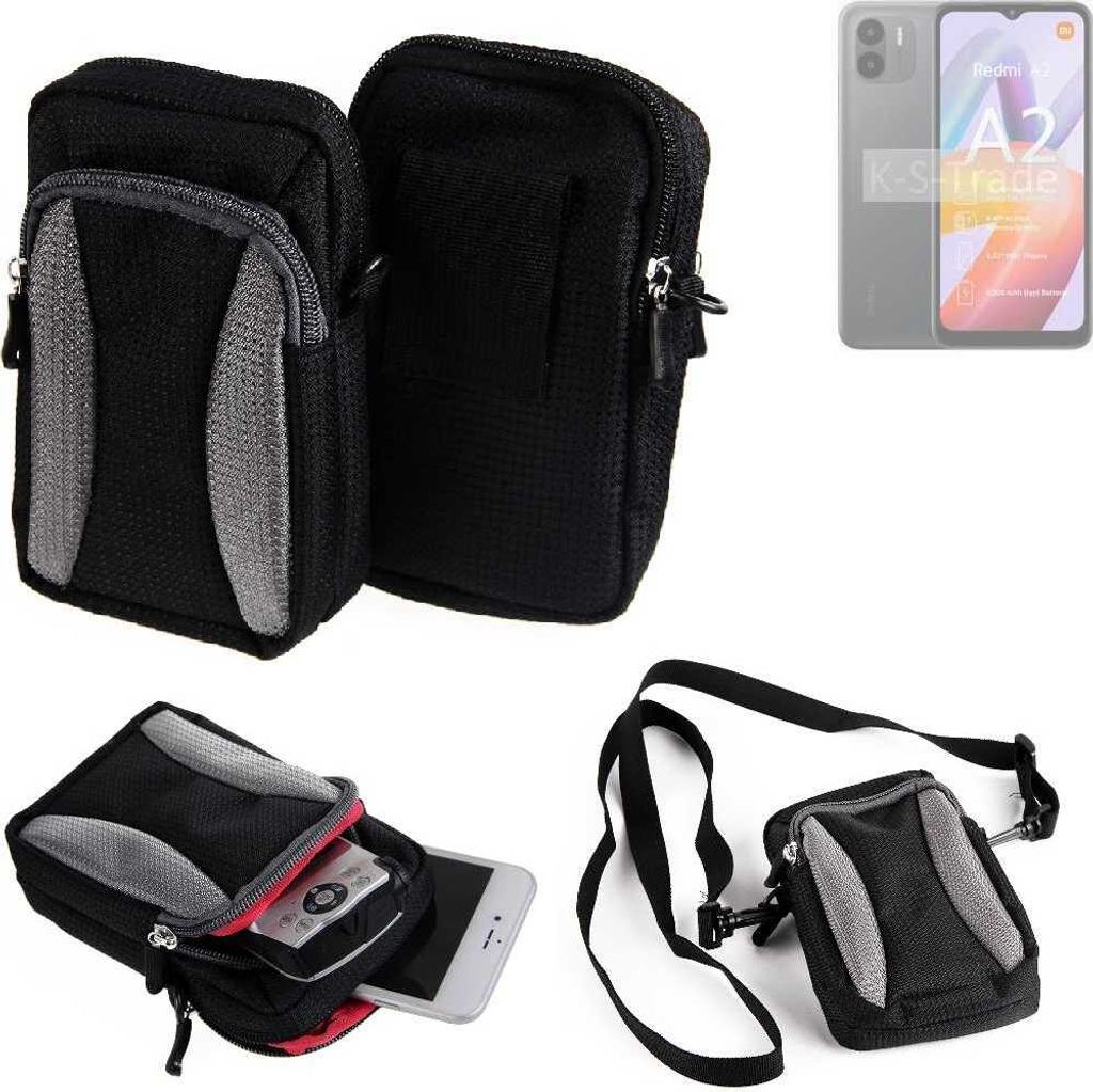 K-S-Trade Holster Schutz Hülle kompatibel mit Xiaomi Redmi A2 Handy Hülle Gürteltasche Umhängetasche mit Zusatzfach schwarz
