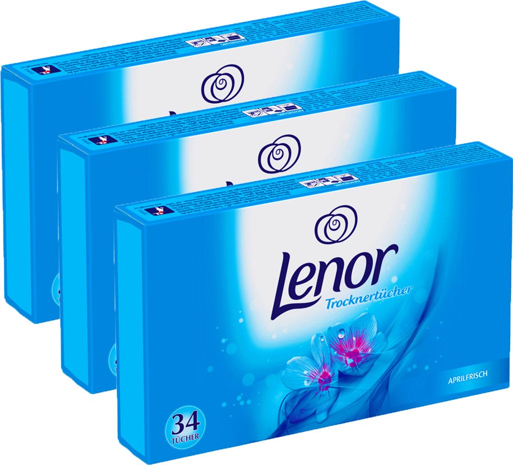 3x 34 ́'er Lenor Trockner Tücher, Wäschetrockner Tuch Aprilfrisch Duft für wasche