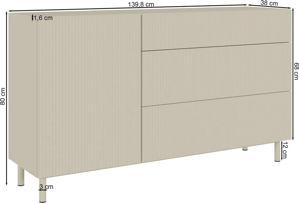 Buffet Noir à Façade Rainurée Veldio New 140 cm Style Design Moderne - 5
