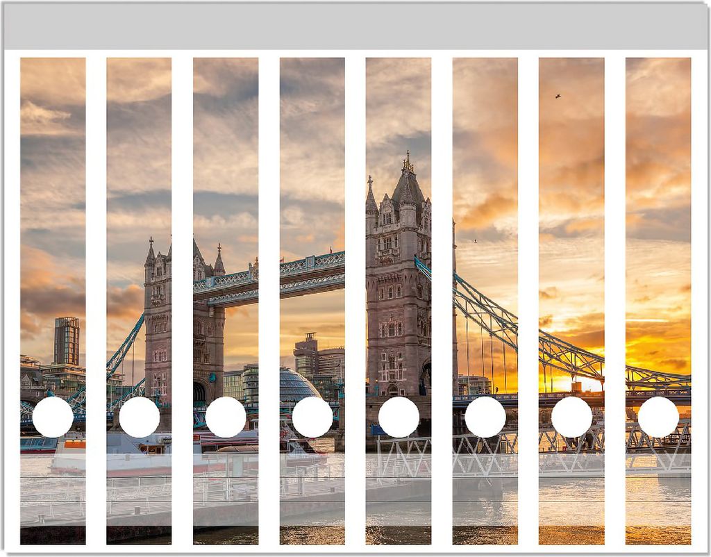 Wallario Ordnerrücken Sticker, selbstklebend für schmale Ordner, 8 Stück, Motiv Tower Bridge - London bei Sonnenuntergang