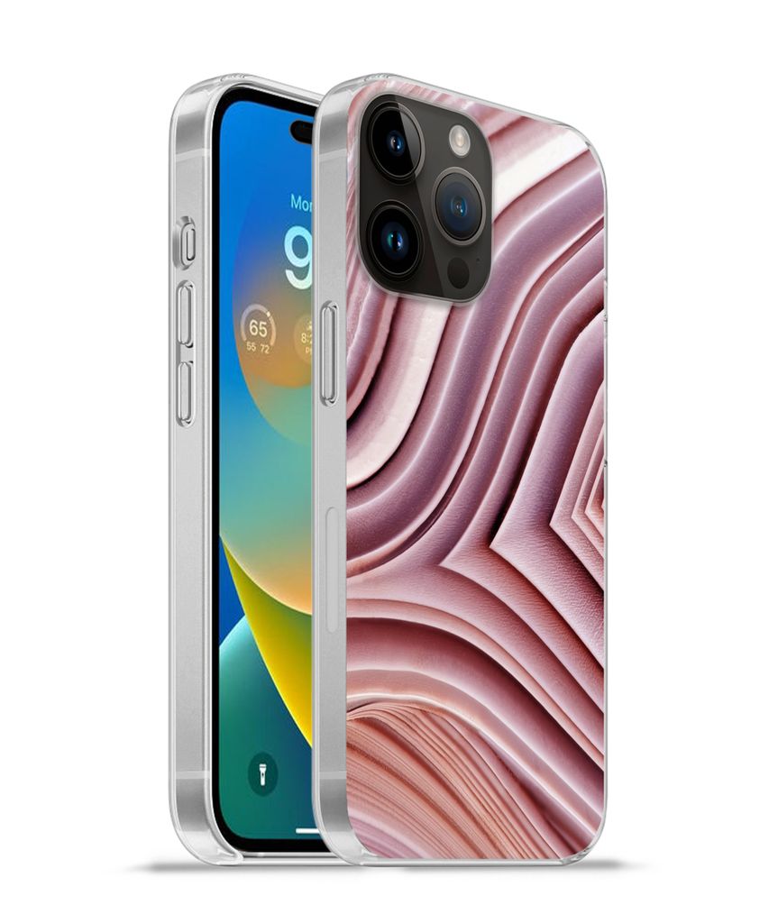 MuchoWow Handyhülle Schutzhülle Hülle für Apple iPhone 14 Pro Max Natursteine - Rosa - Großaufnahme Silikon Softcase Handy Hülle - Hardcover
