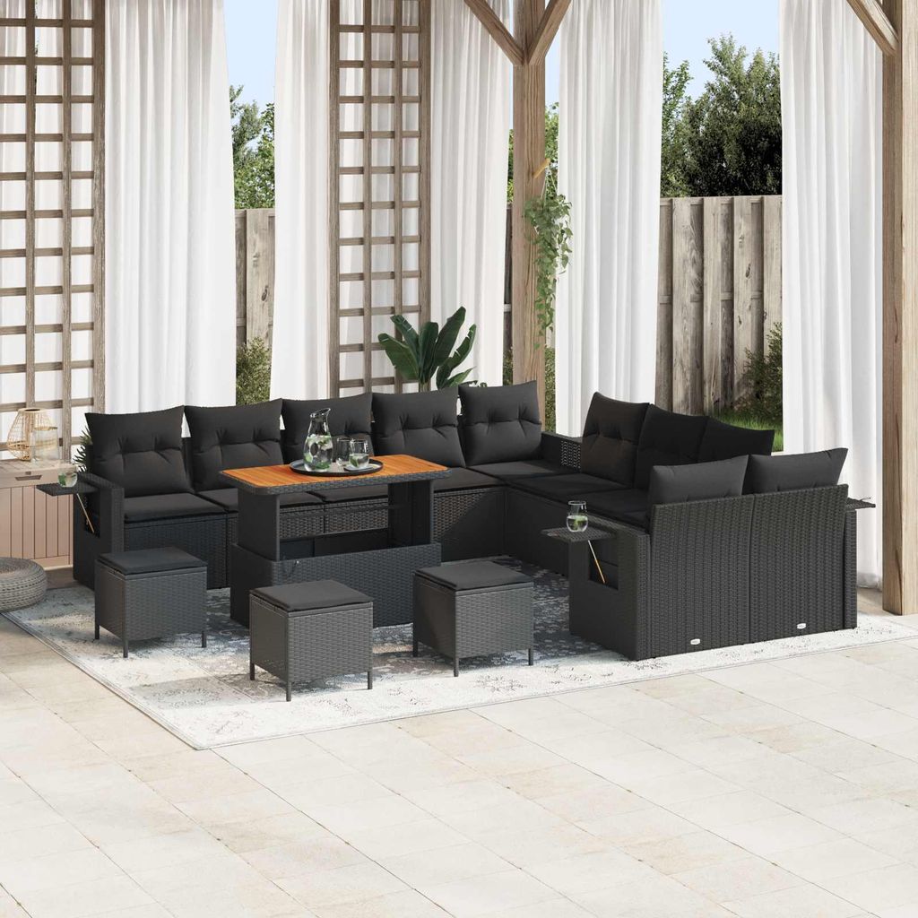 Maison Exclusive - Gartensofa-set mit Kissen 14 pcs Schwarz Poly-Rattan